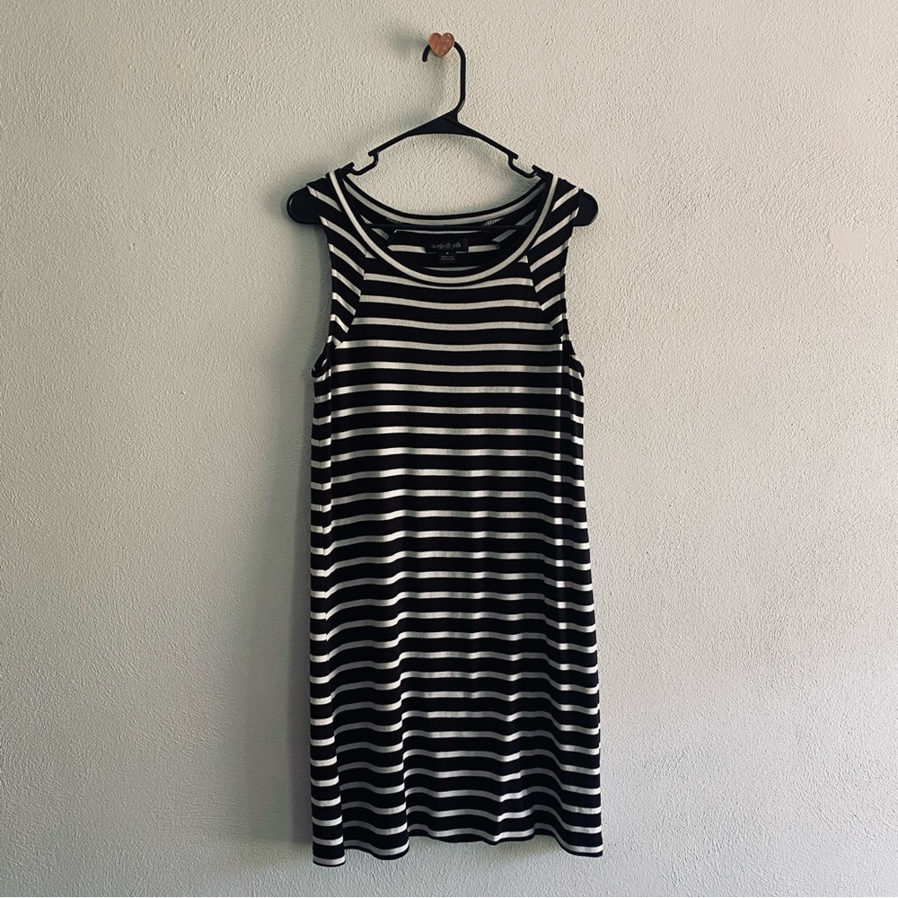 August Silk black striped sleeveless tank dress